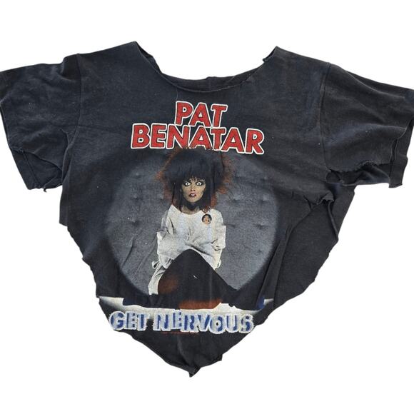 Vintage Pat Benatar Get Nervous Tour Shirt 1982-83 Black 2 Sided *CUT UP SCRAP - Picture 2 of 9